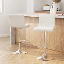 Artiss 2x Bar Stools Leather Stool Kitchen Chairs White