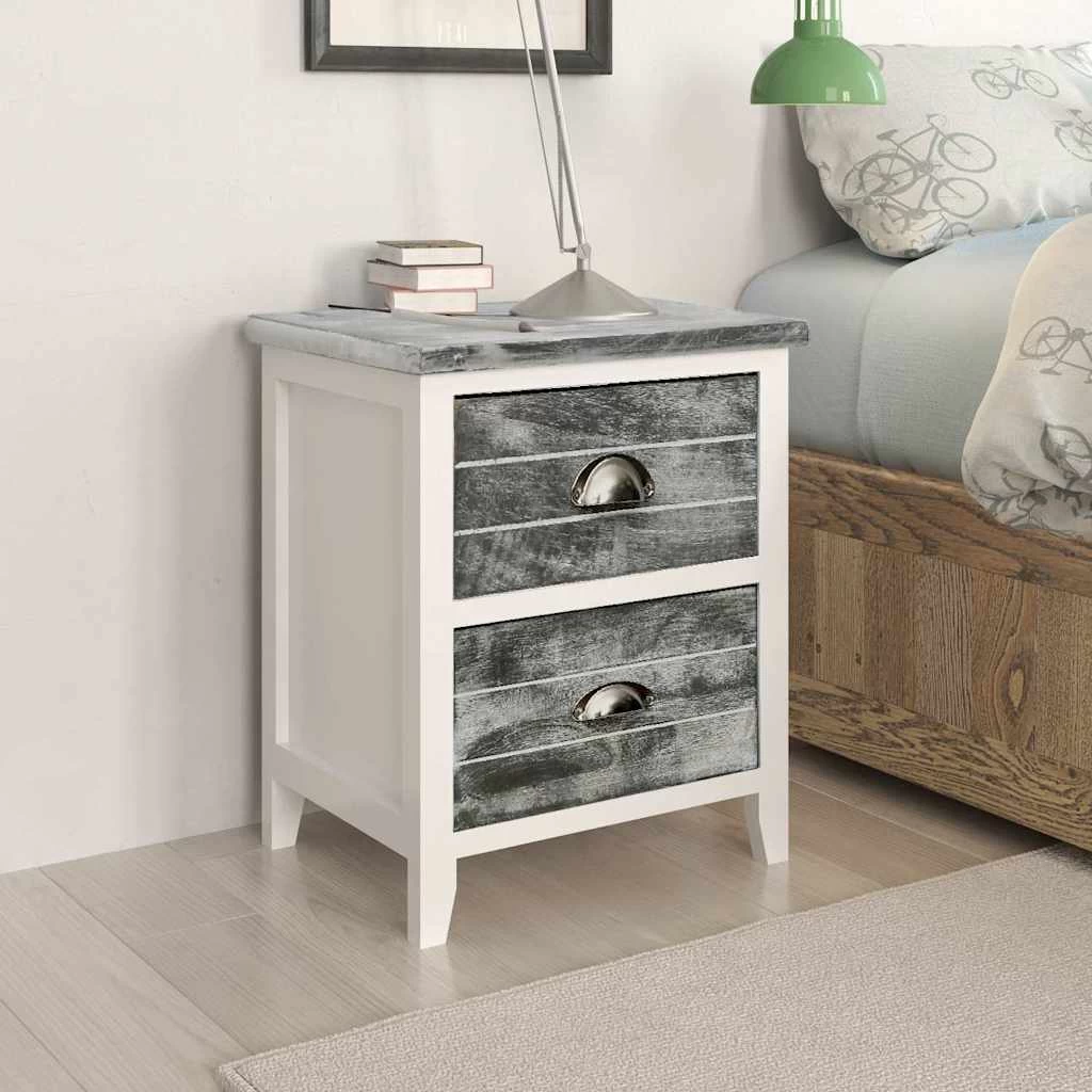 Nightstand 2 Pcs With 2 Drawers Grey And White VidaXL - Image 2