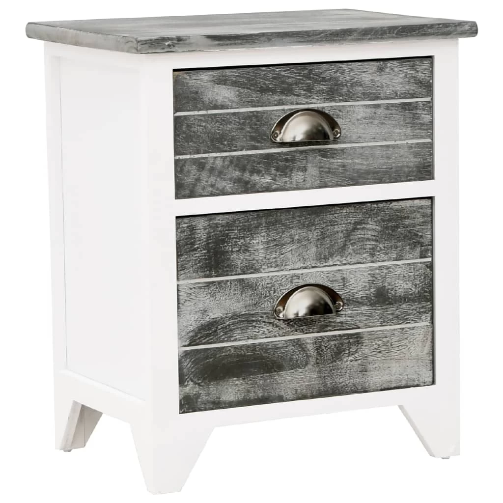 Nightstand 2 Pcs With 2 Drawers Grey And White VidaXL - Image 4