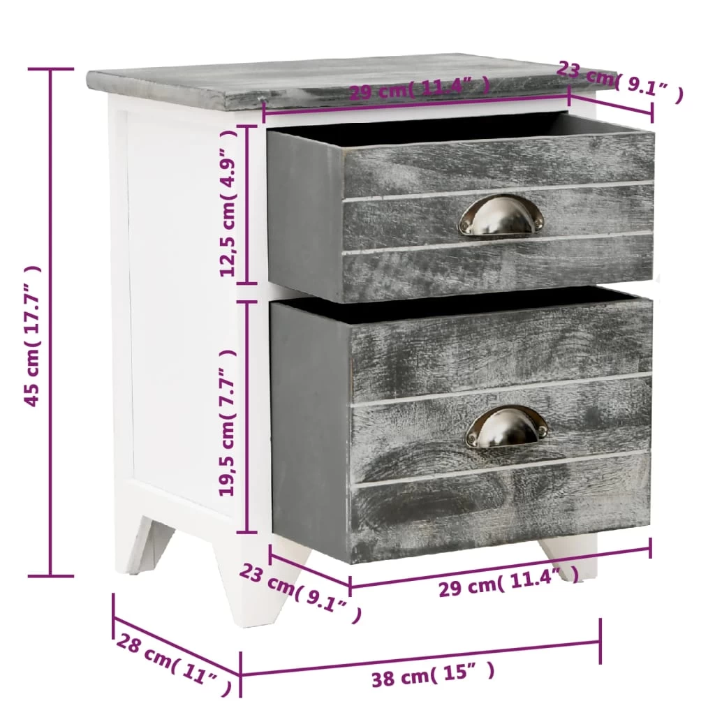 Nightstand 2 Pcs With 2 Drawers Grey And White VidaXL - Image 5