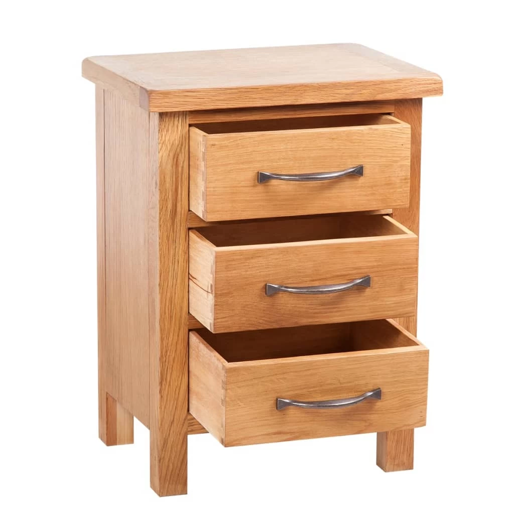 Nightstand With 3 Drawers 40x30x54 Cm Solid Oak Wood VidaXL - Image 3