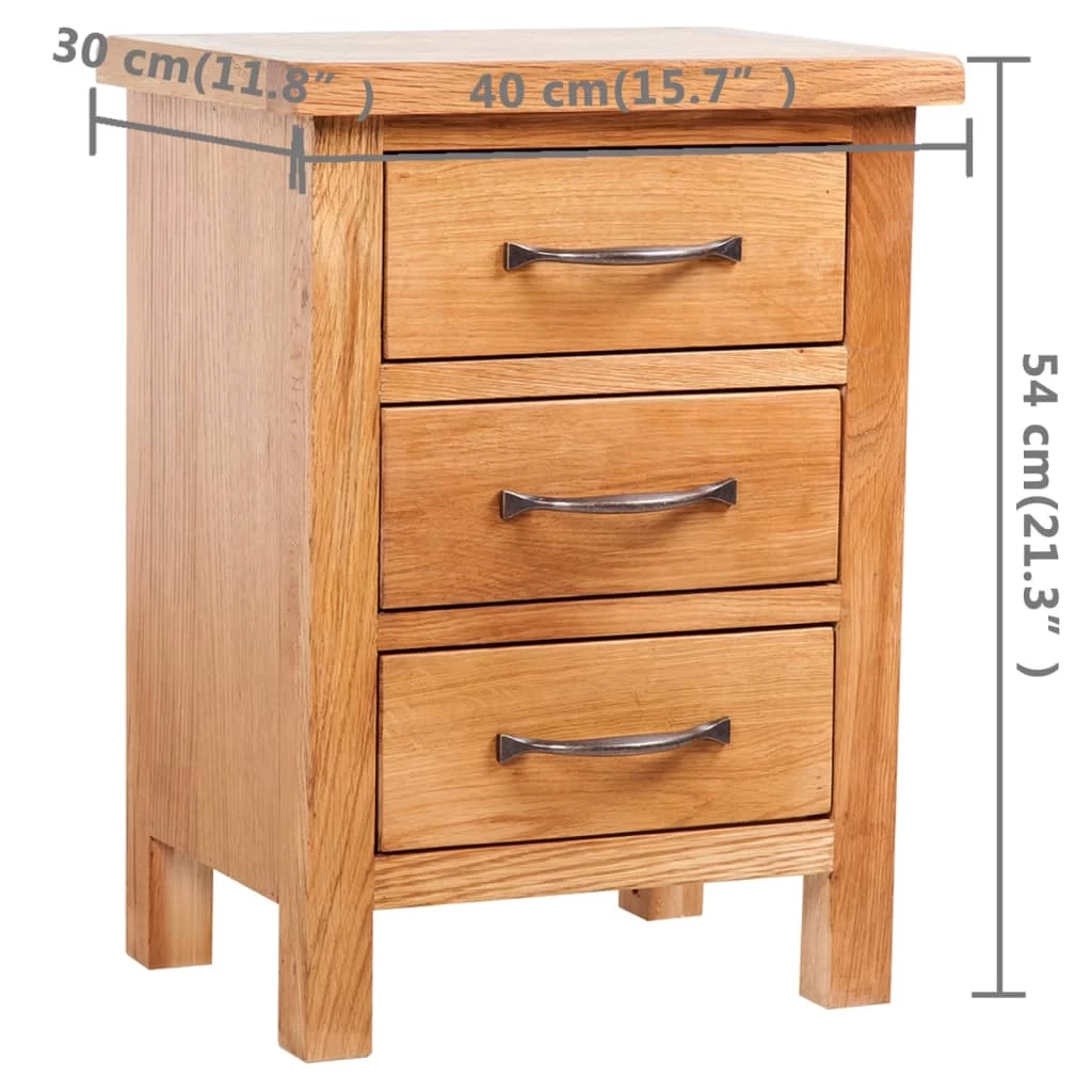 Nightstand With 3 Drawers 40x30x54 Cm Solid Oak Wood VidaXL - Image 5