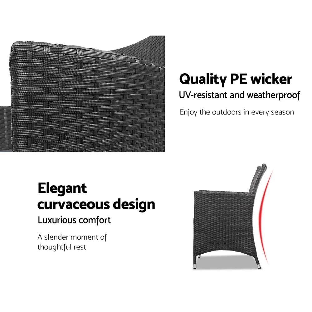 Gardeon 3 Piece Outdoor Lounge Setting Patio Furniture Bistro Set Table And Chairs Wicker - Image 4