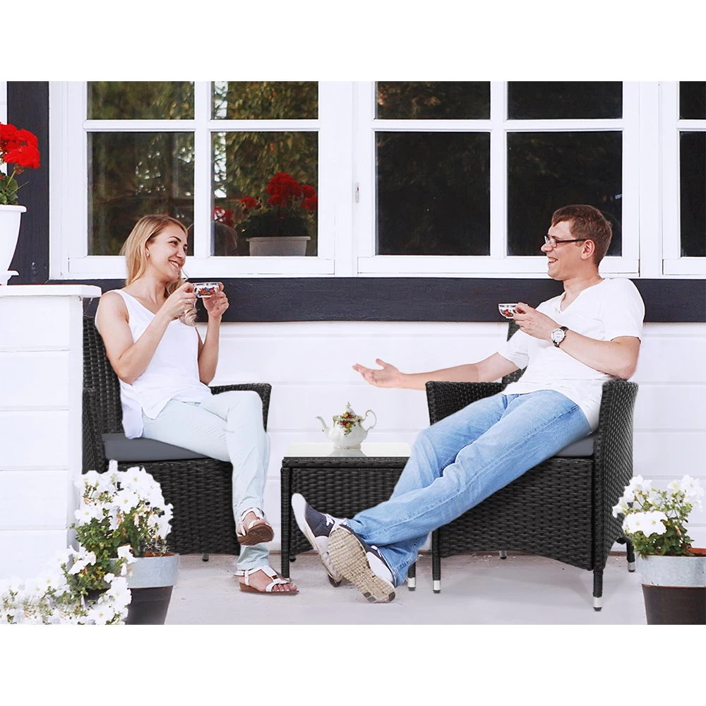 Gardeon 3 Piece Outdoor Lounge Setting Patio Furniture Bistro Set Table And Chairs Wicker - Image 5