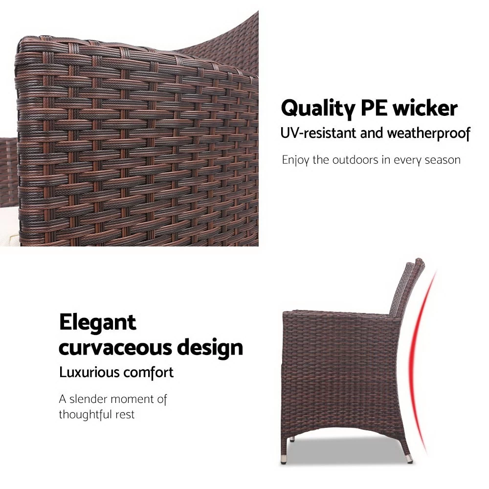 Gardeon 3 Piece Outdoor Dining Setting Patio Furniture Bistro Set Table And Chairs Wicker - Image 6