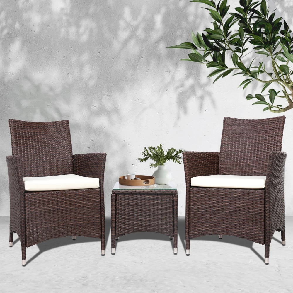 Gardeon 3 Piece Outdoor Dining Setting Patio Furniture Bistro Set Table And Chairs Wicker - Image 7