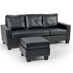 Corner Sofa Lounge Couch Modular Furniture Chair Home PU Leather Chaise Black L