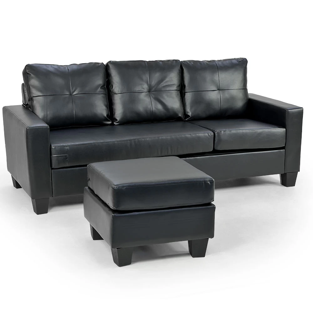 Corner Sofa Lounge Couch Modular Furniture Chair Home PU Leather Chaise Black L