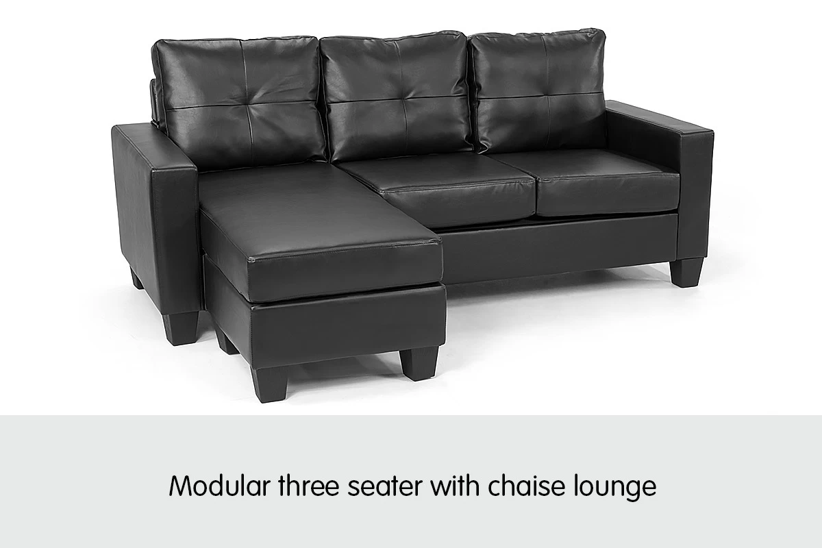 Corner Sofa Lounge Couch Modular Furniture Chair Home PU Leather Chaise Black L - Image 3