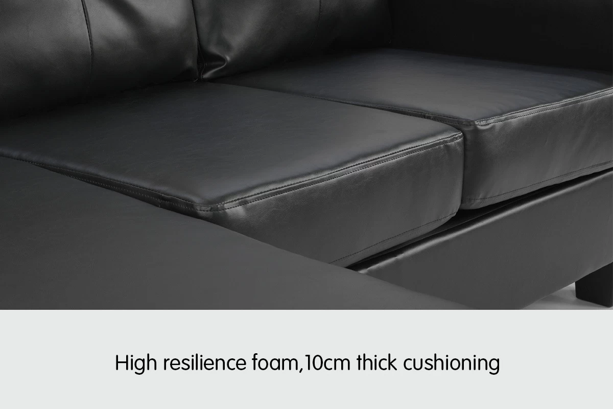Corner Sofa Lounge Couch Modular Furniture Chair Home PU Leather Chaise Black L - Image 5