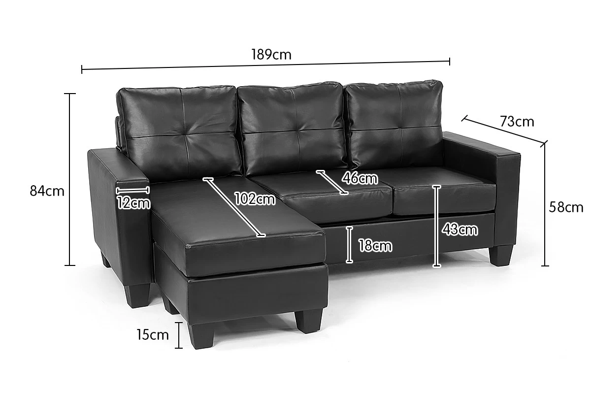 Corner Sofa Lounge Couch Modular Furniture Chair Home PU Leather Chaise Black L - Image 8