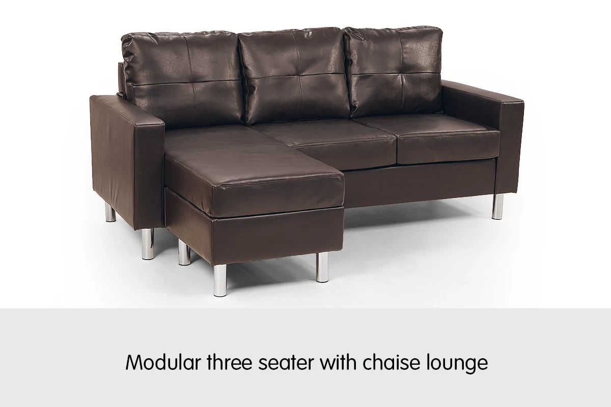 Corner Sofa Lounge Couch Modular Furniture Chair Home Faux Leather Chaise Brown - Image 3