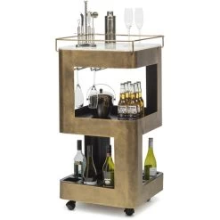 3 Tier French Brass & Marble Top Bar Trolley Cart