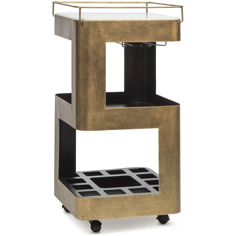 3 Tier French Brass & Marble Top Bar Trolley Cart - Image 4