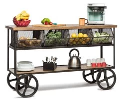 Kitchen Island Wooden Iron Cart Trolley With 3 Level Storage