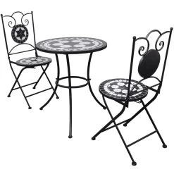 3 Piece Bistro Set Ceramic Tile Black And White VidaXL