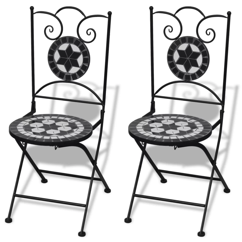 3 Piece Bistro Set Ceramic Tile Black And White VidaXL - Image 3