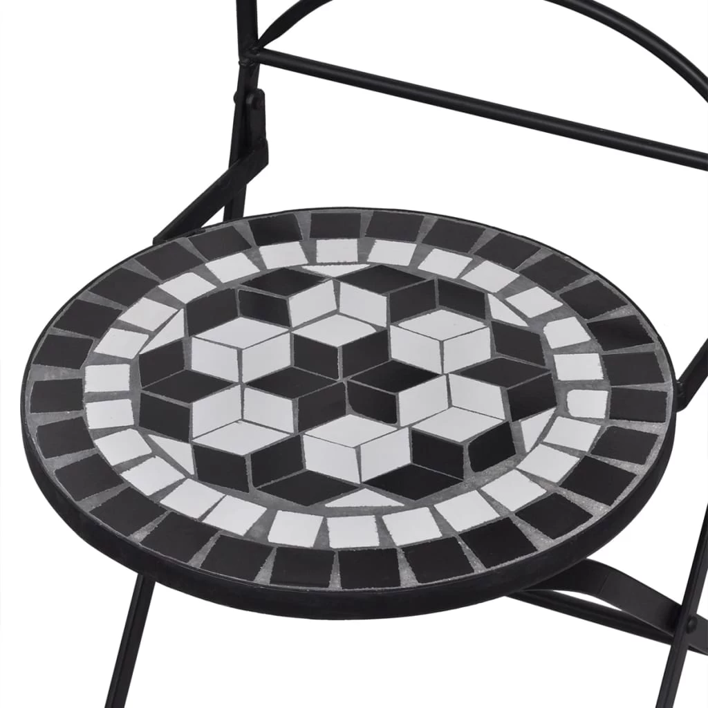 3 Piece Bistro Set Ceramic Tile Black And White VidaXL - Image 6