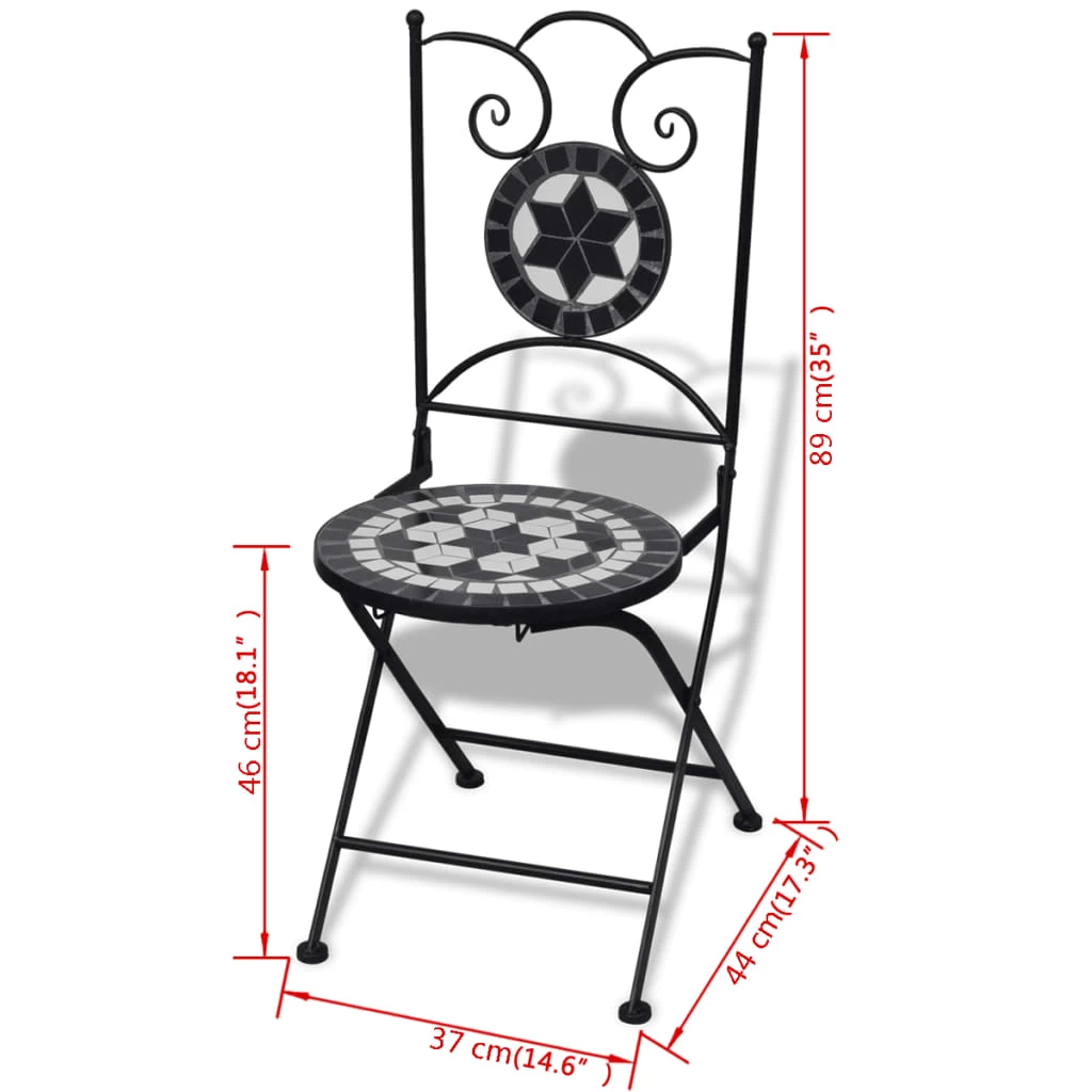 3 Piece Bistro Set Ceramic Tile Black And White VidaXL - Image 12