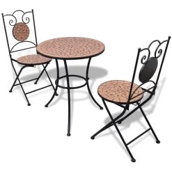 3 Piece Bistro Set Ceramic Tile Terracotta VidaXL
