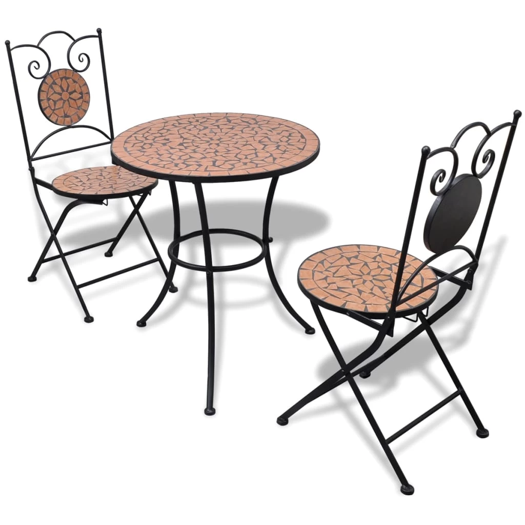3 Piece Bistro Set Ceramic Tile Terracotta VidaXL