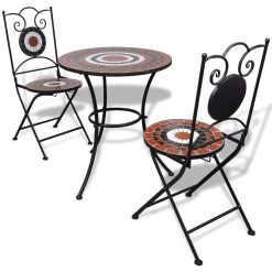 3 Piece Bistro Set Ceramic Tile Terracotta And White VidaXL