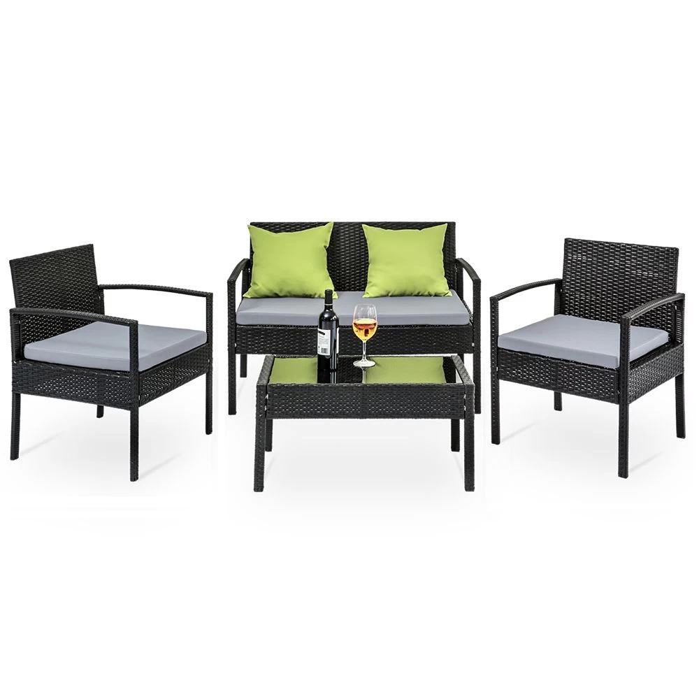 Gardeon 4 Seater Sofa Set Outdoor Furniture Lounge Setting Wicker Chairs Table Rattan Lounger Bistro Patio Garden Cushions Black - Image 2