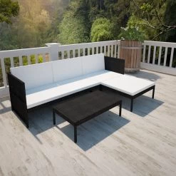 3 Piece Garden Lounge Set With Cushions Poly Rattan Black VidaXL