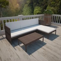 3 Piece Garden Lounge Set With Cushions Poly Rattan Brown VidaXL
