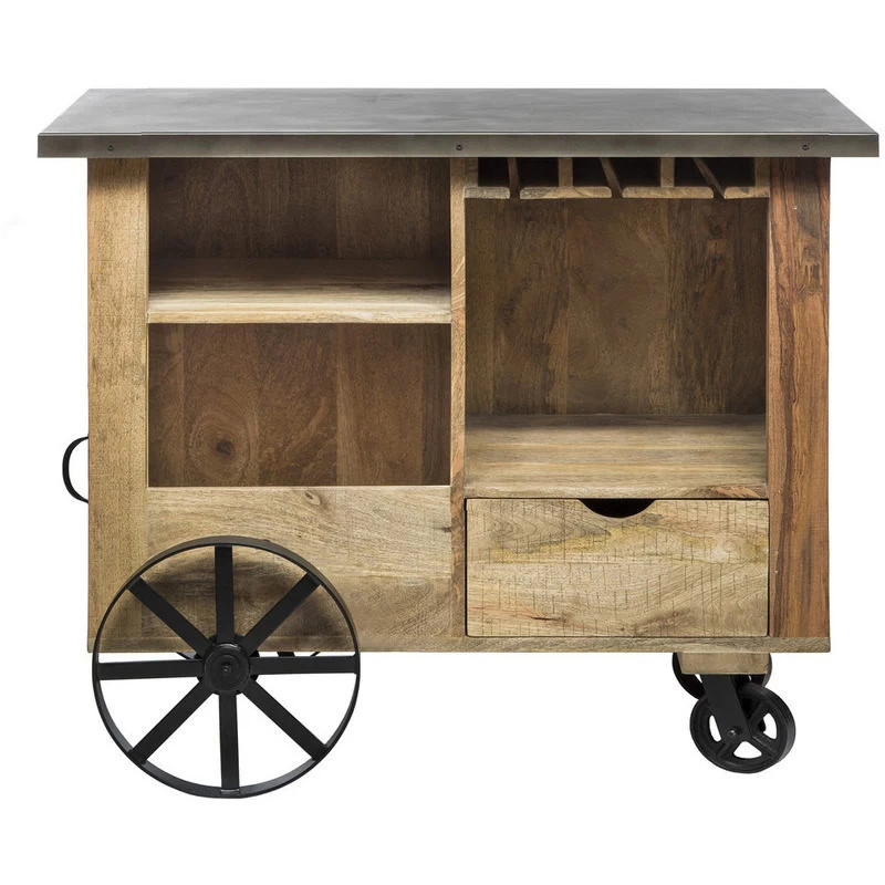 40 Bottle Industrial Wood & Iron Bar Trolley Cart - Image 2