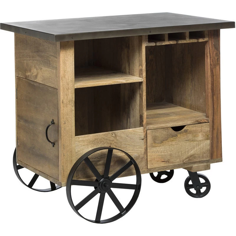 40 Bottle Industrial Wood & Iron Bar Trolley Cart - Image 3