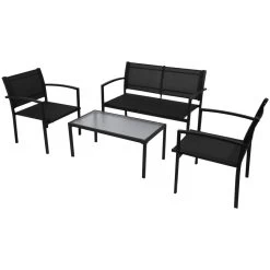 4 Piece Garden Lounge Set Textilene Black VidaXL