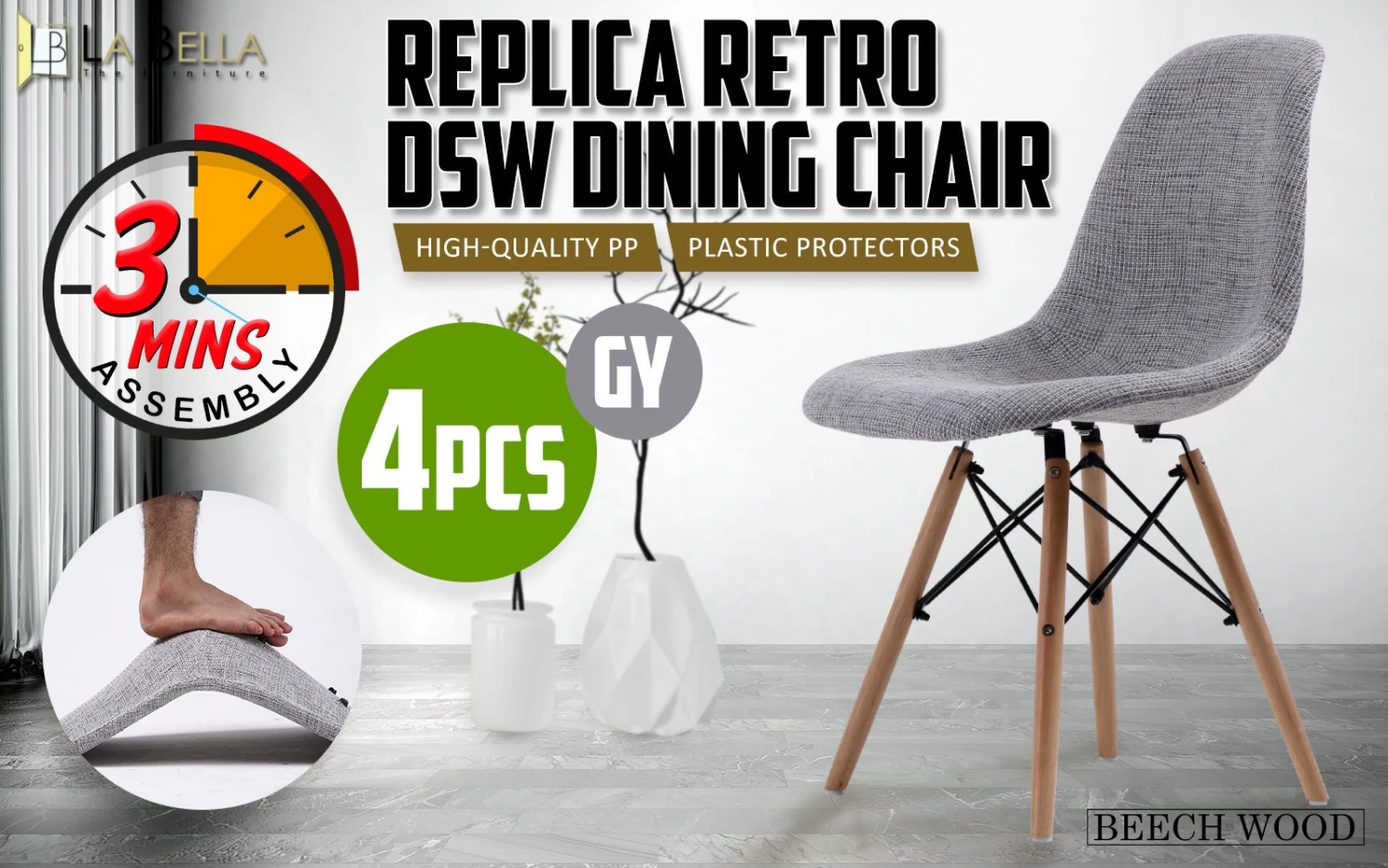 4X Retro Dining Cafe Chair DSW GREY - Image 2