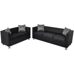 Sofa Set Artificial Leather 3-Seater And 2-Seater Black VidaXL