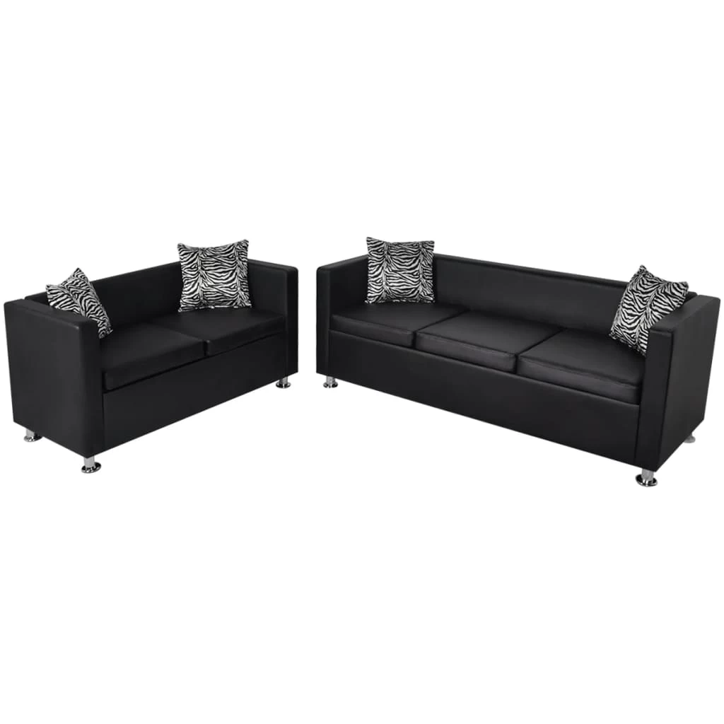 Sofa Set Artificial Leather 3-Seater And 2-Seater Black VidaXL