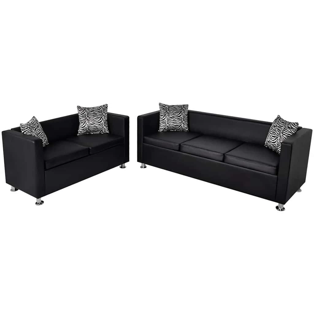 Sofa Set Artificial Leather 3-Seater And 2-Seater Black VidaXL - Image 2