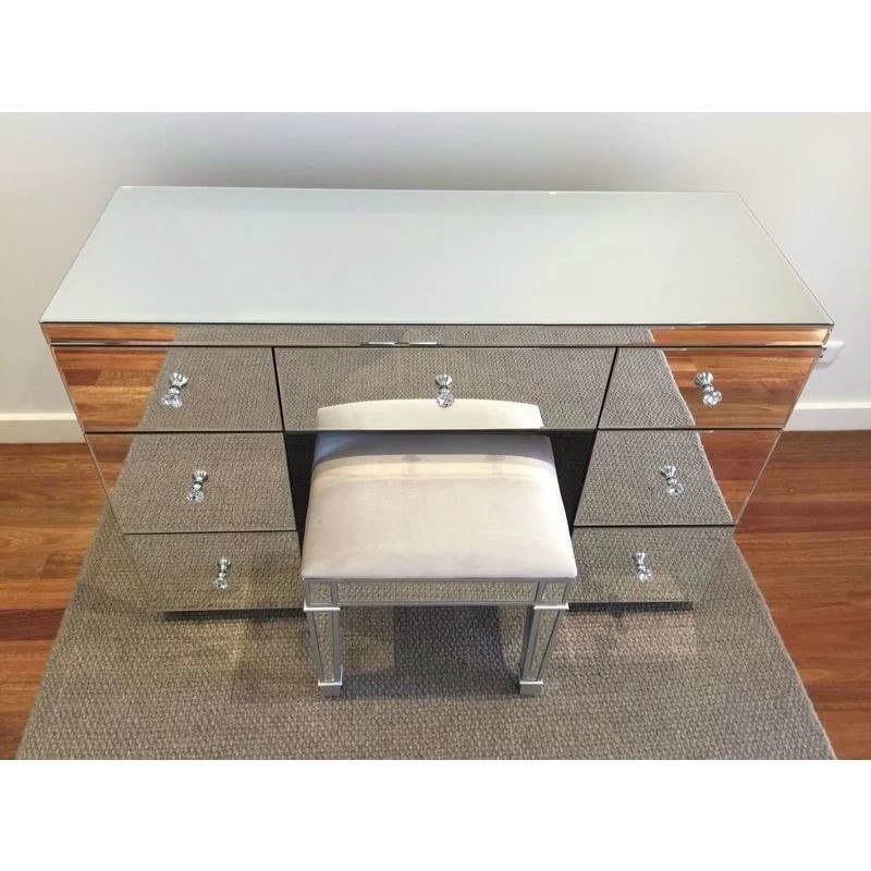 Mirrored 7 Drawer Vanity Dressing Table In Silver - Image 2