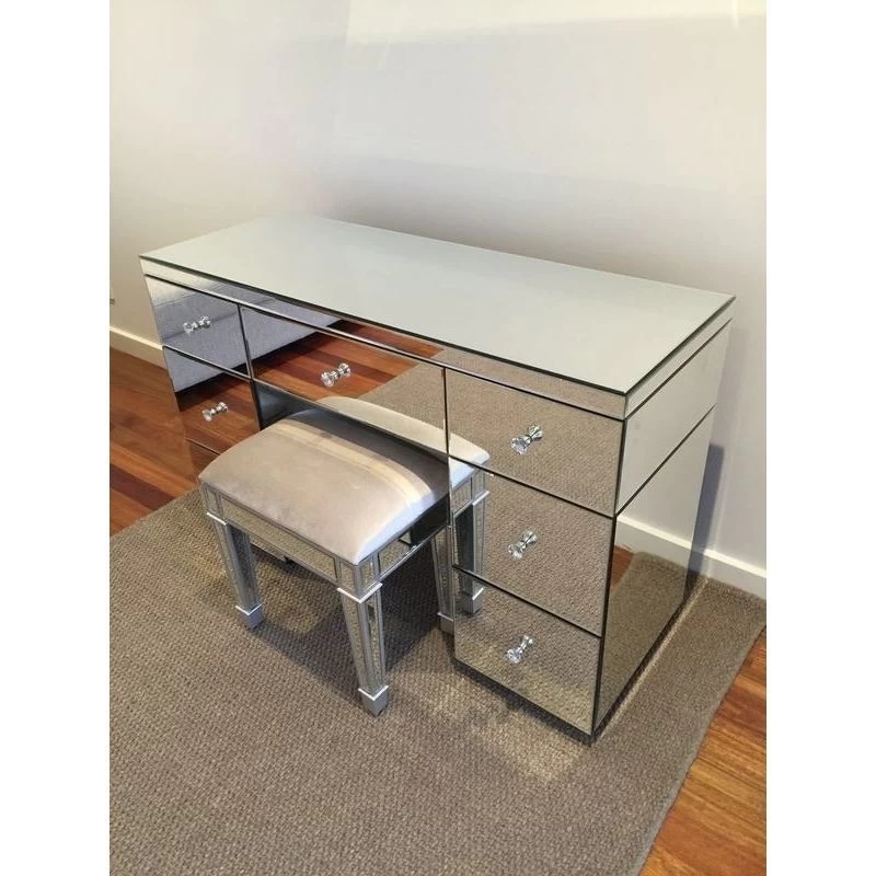 Mirrored 7 Drawer Vanity Dressing Table In Silver - Image 3