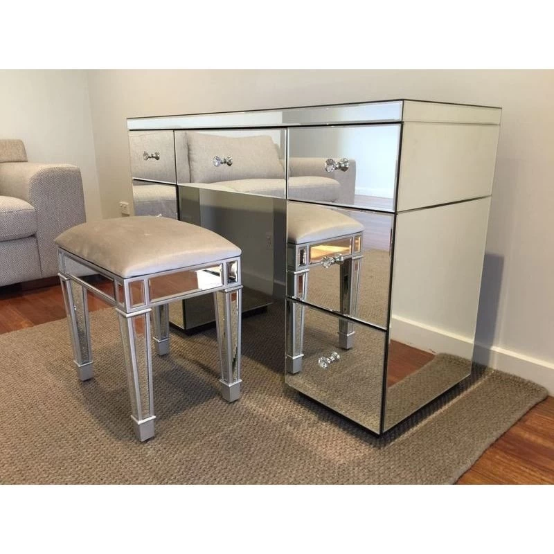 Mirrored 7 Drawer Vanity Dressing Table In Silver - Image 4