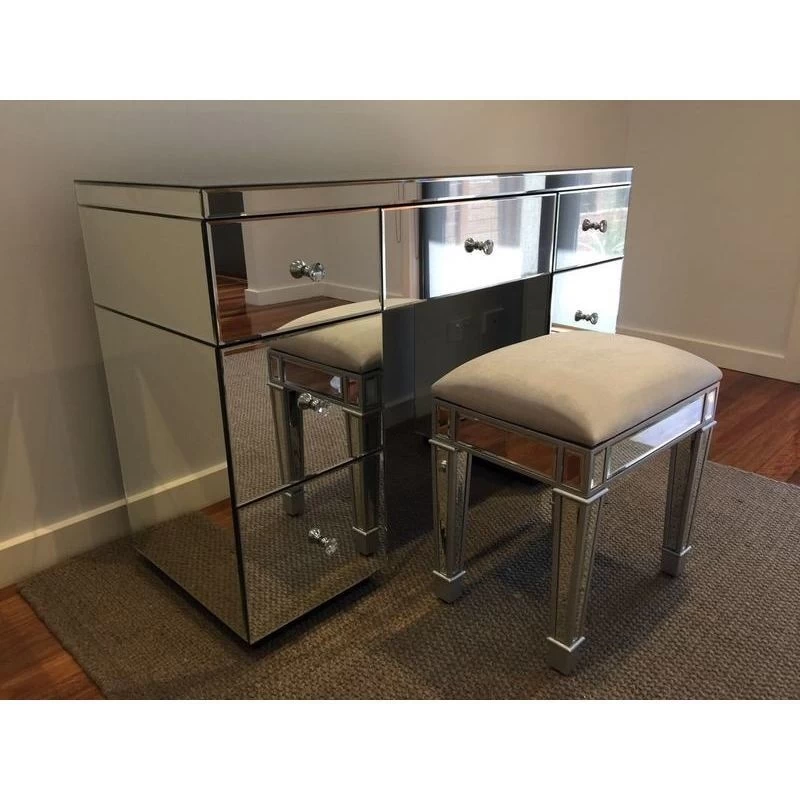 Mirrored 7 Drawer Vanity Dressing Table In Silver - Image 5