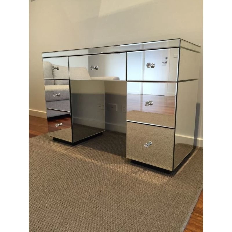 Mirrored 7 Drawer Vanity Dressing Table In Silver - Image 6