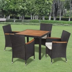 5 Piece Outdoor Dining Set With Cushions Poly Rattan Black VidaXL