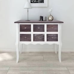 Console Cabinet 6 Drawers Brown And White Wood VidaXL