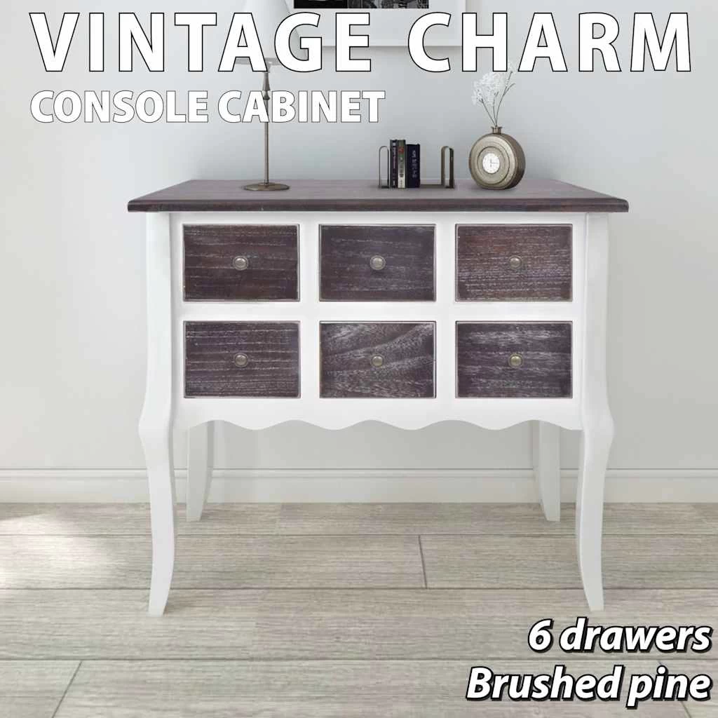 Console Cabinet 6 Drawers Brown And White Wood VidaXL - Image 2