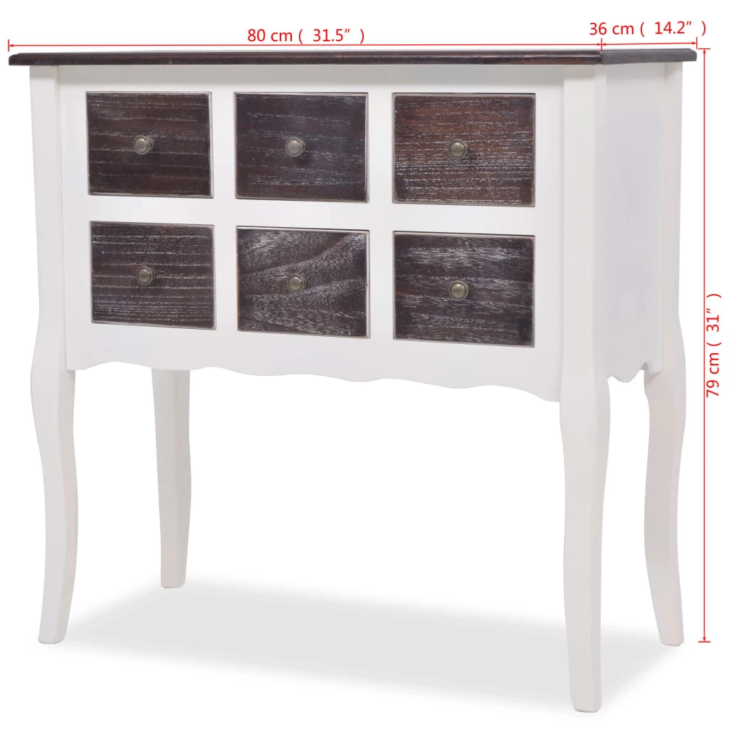 Console Cabinet 6 Drawers Brown And White Wood VidaXL - Image 5