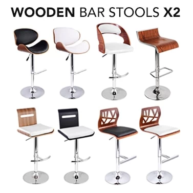 2x Designer Gas Lift Wooden Bar Stools In 8 Styles