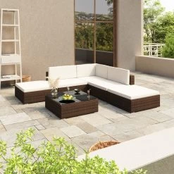 6 Piece Garden Lounge Set With Cushions Poly Rattan Brown VidaXL
