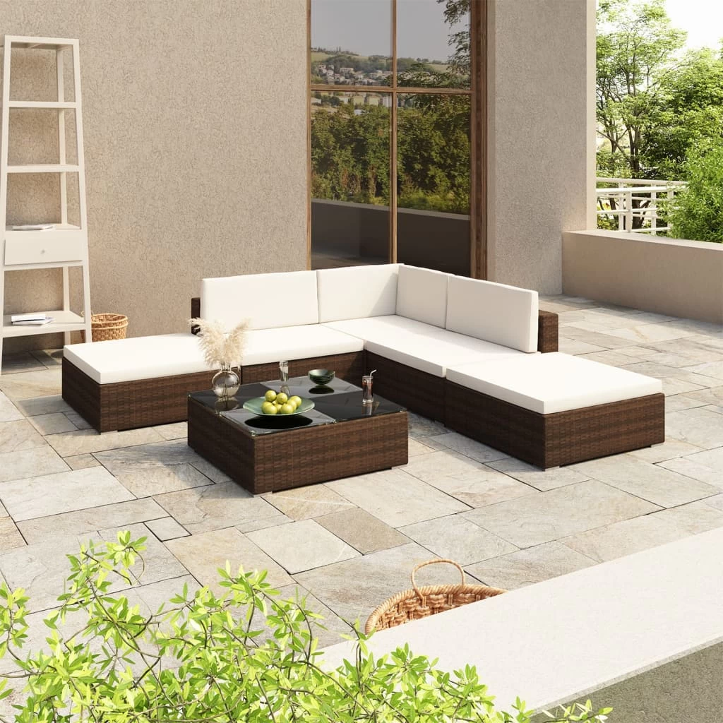 6 Piece Garden Lounge Set With Cushions Poly Rattan Brown VidaXL
