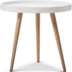 Scandinavian Round Side Table W/ Tray Top In White