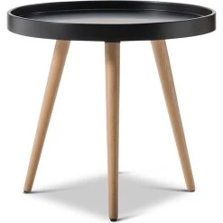 Scandinavian Round Side Table W/ Tray Top In Black